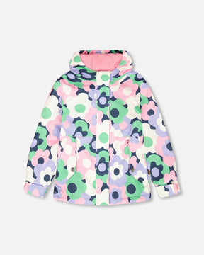 Deux par Deux black mid-season jacket with printed flowers, view 1