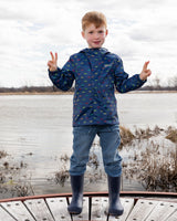 Packable Windbreaker In Polyester Blue Car Print-1