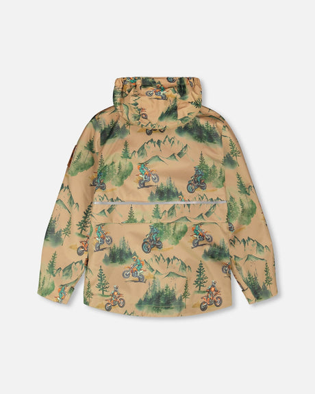 3-In-1 Two-Piece Mid-Season Outerwear Set Brown Motocross Print-2