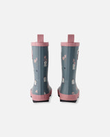 Rain Boots In Natural Rubber Green Cat Print-3