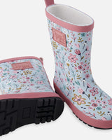 Rain Boots In Natural Rubber Blue Mini Flower Print-2