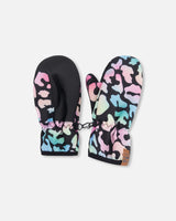 Mid-Season Mittens In Recycled Polyester Black Animal Print-0