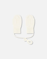 Baby Knit Mittens With Cord Off White-2