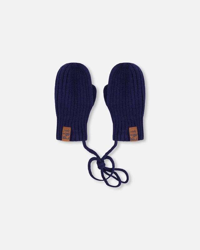 Baby Knit Mittens With Cord Navy Blue-0