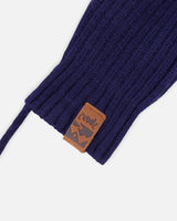 Baby Knit Mittens With Cord Navy Blue-3