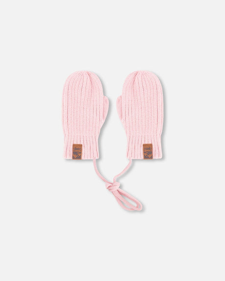 Baby Knit Mittens With Cord Pale Pink-0