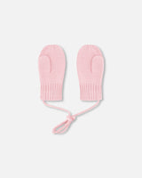 Baby Knit Mittens With Cord Pale Pink-1