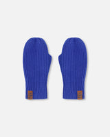 Ribbed Knit Mittens Royal Blue-0