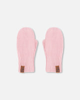 Ribbed Knit Mittens Pale Pink-0