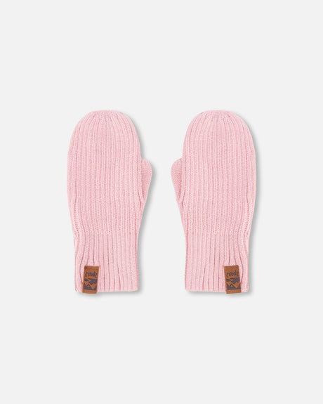 Ribbed Knit Mittens Pale Pink-0