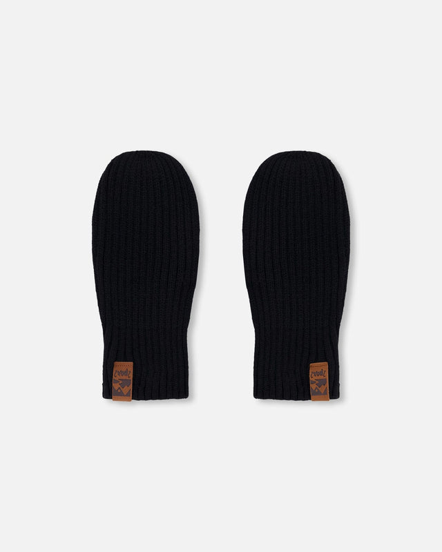 Ribbed Knit Mittens Black-0