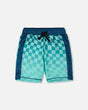 Athletic Shorts In Recycled Polyester Teal Printed Checkerboard-0