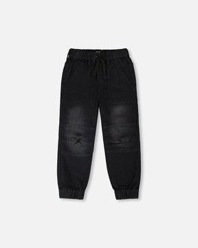 Deux par Deux grey stretch French terry denim jogger, front view