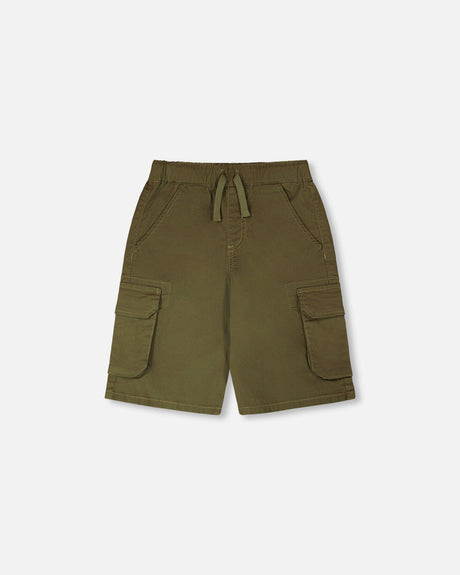 Stretch Twill Bermuda With Cargo Pockets Dark Khaki Green-0