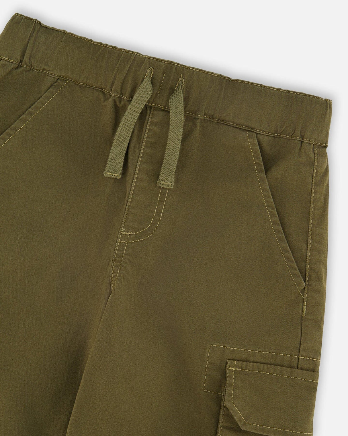 Stretch Twill Bermuda With Cargo Pockets Dark Khaki Green-4