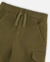 Stretch Twill Bermuda With Cargo Pockets Dark Khaki Green-4