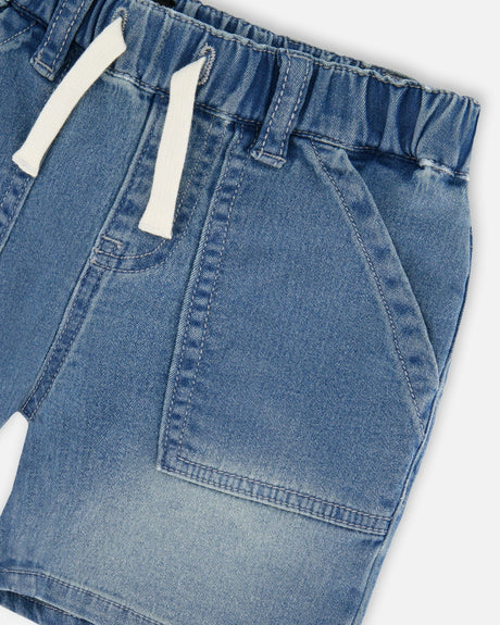 French Terry Light Blue Denim Shorts-4