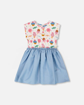 Bi-Material Dress White Candy Print-0