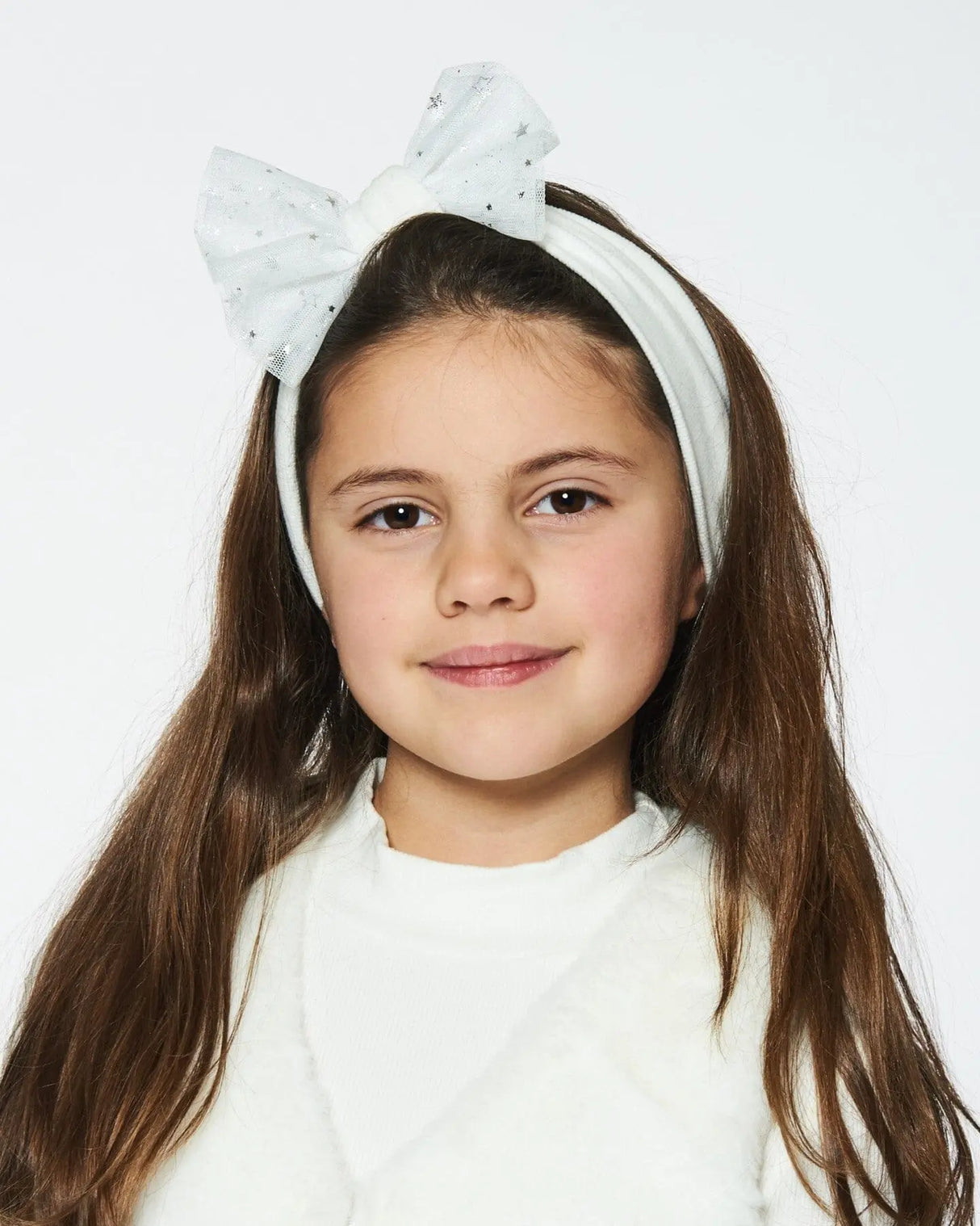 Headband With Glittering Tulle Bow Off White | Deux par Deux | Jenni Kidz