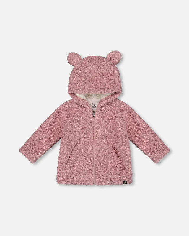 Hooded Full Zip Cat Plush Jacket Dusty Pink | Deux par Deux | Jenni Kidz