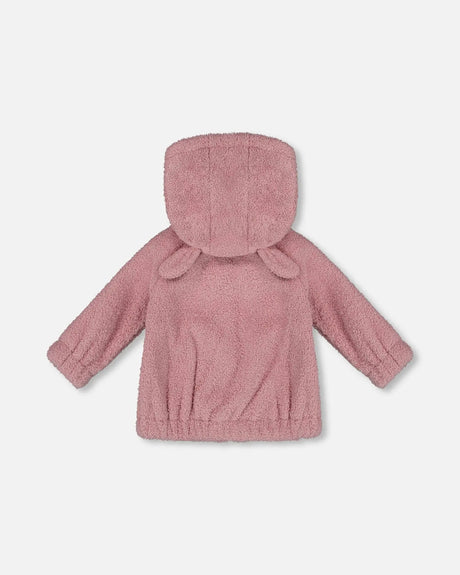 Hooded Full Zip Cat Plush Jacket Dusty Pink | Deux par Deux | Jenni Kidz