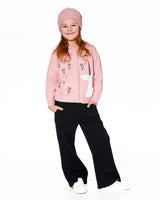 Hooded Knit Cardigan Dusty Pink With Unicorn Intarsia | Deux par Deux | Jenni Kidz