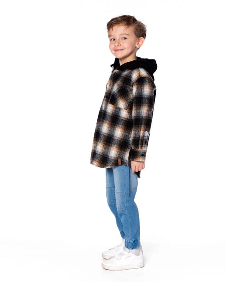 Hooded Polar Fleece Shirt With Hood Black, Blue And Off-White | Deux par Deux | Jenni Kidz