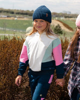 Hooded Sweatshirt Colorblock Beige, Navy And Pink | Deux par Deux | Jenni Kidz