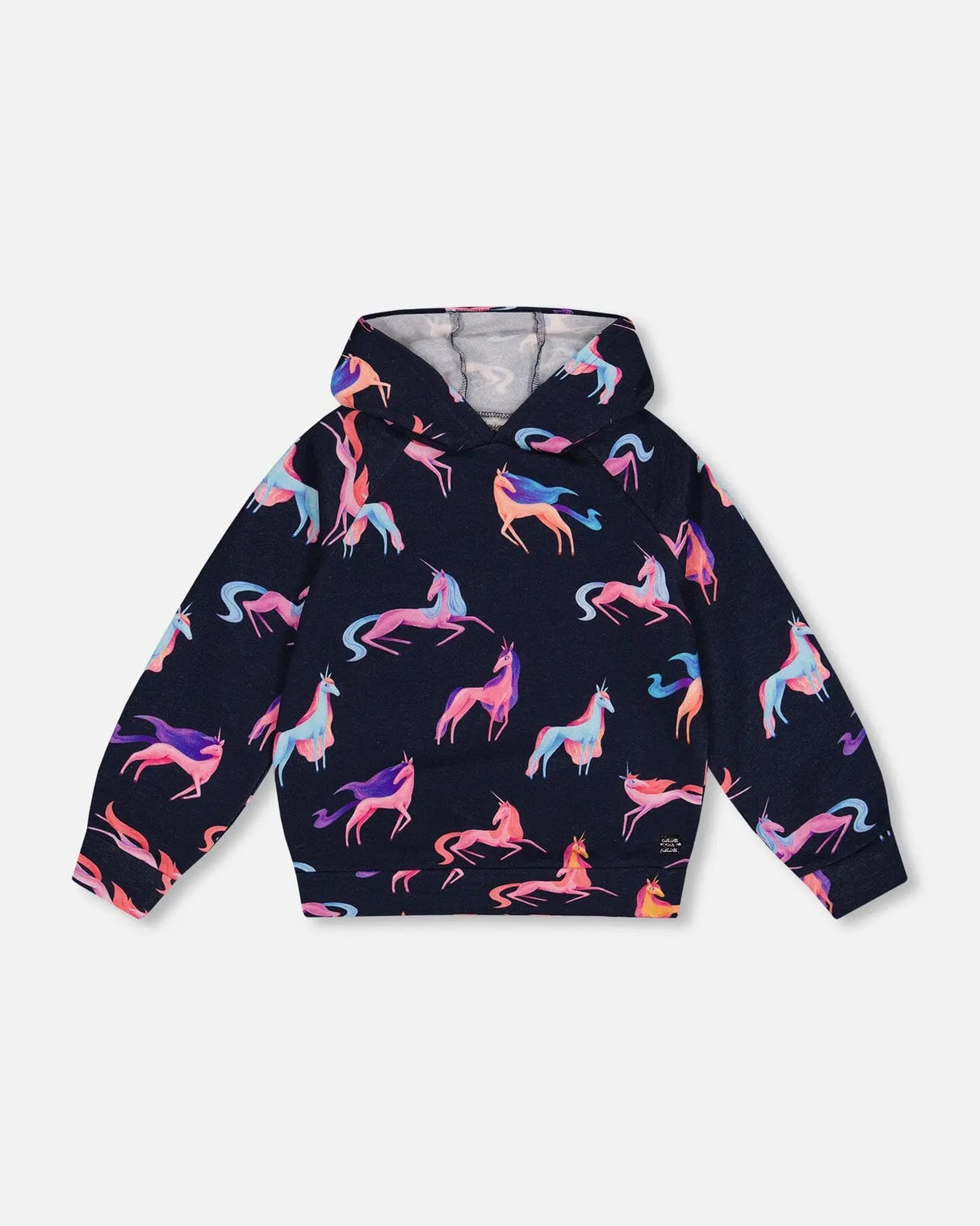 Hooded Sweatshirt Navy Printed Unicorn | Deux par Deux | Jenni Kidz