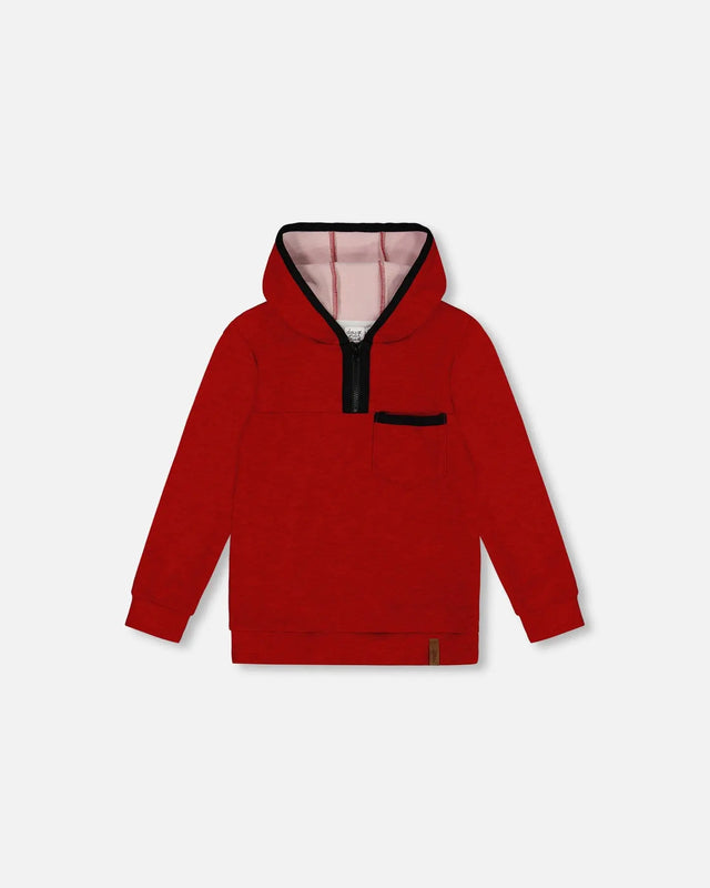 Hooded T-Shirt With Zip Red Mix | Deux par Deux | Jenni Kidz