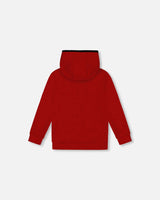 Hooded T-Shirt With Zip Red Mix | Deux par Deux | Jenni Kidz