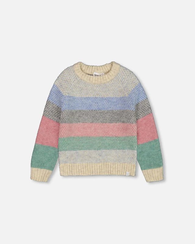 Horizontal Stripe Sweater Beige, Blue And Pink | Deux par Deux | Jenni Kidz