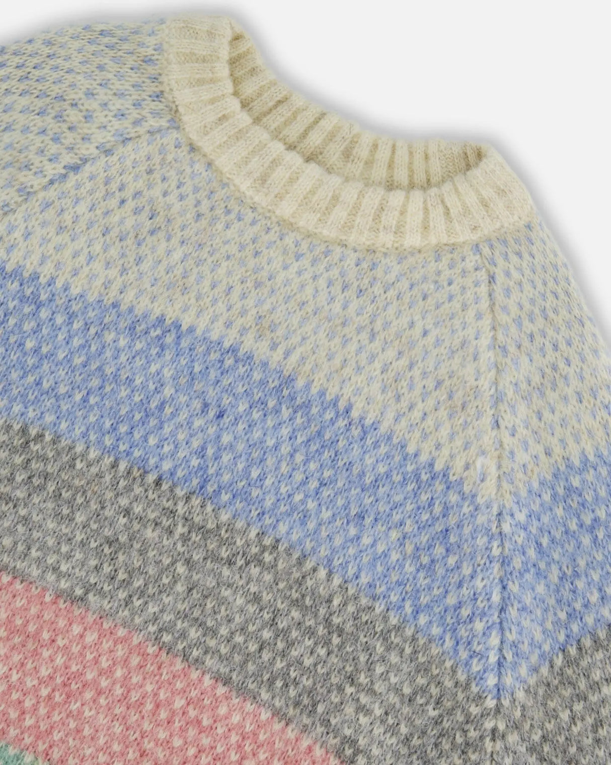 Horizontal Stripe Sweater Beige, Blue And Pink | Deux par Deux | Jenni Kidz