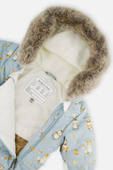 Baby One Piece Snowsuit Adapted For Car Seats Blue Animal Print-3