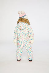 Baby Snug One Piece Snowsuit Adapted For Car Seats White With Floral Print-3