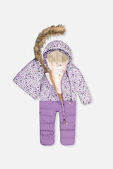 Deux par Deux baby girls' SNUG car-seat snowsuit, purple mini-flower print, alternate view