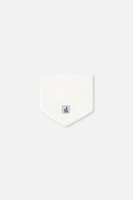Off-white sherpa neckwarmer included with the Baby Snug teddy bear snowsuit