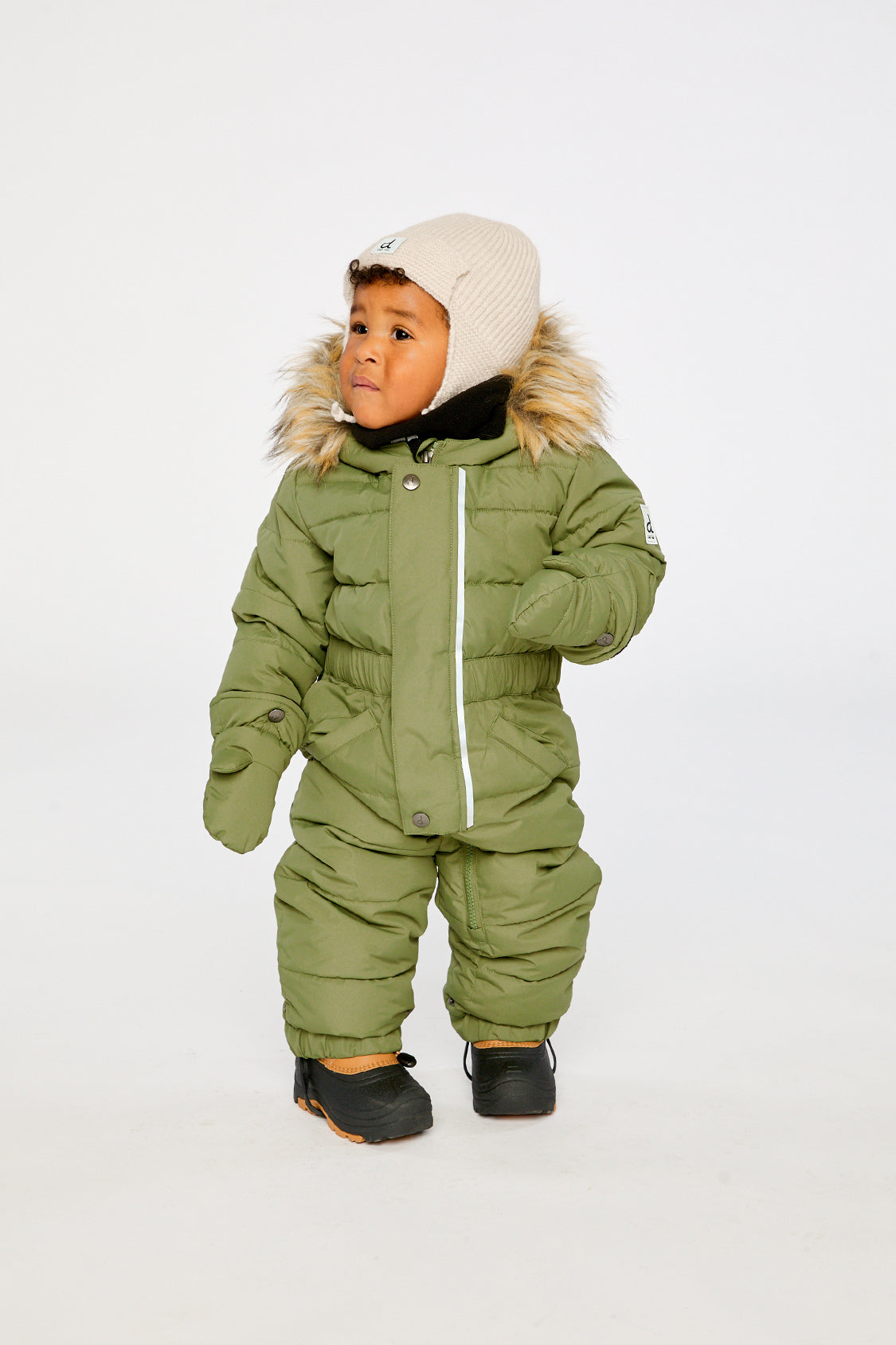 Baby Original One Piece Puffy Snowsuit With Removable Mittens And Boots Olive Green-1