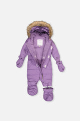 Deux par Deux baby girls' ORIGINAL puffy one-piece snowsuit in violet, alternate view