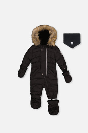 Baby Original One Piece Puffy Snowsuit With Removable Mittens And Boots Black-0