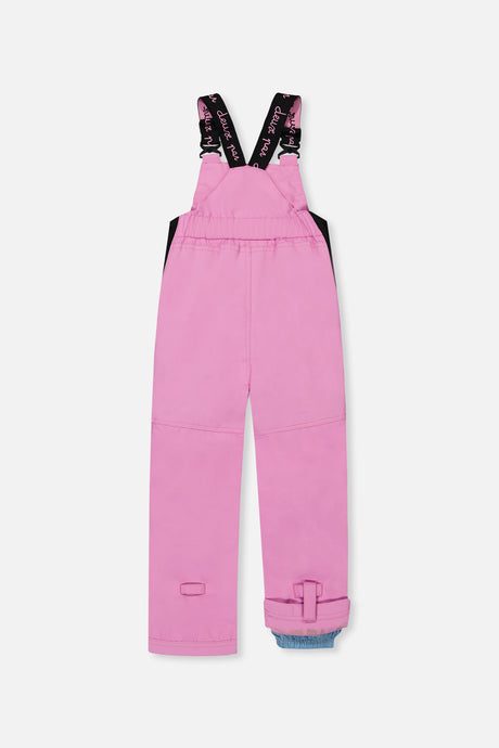 Deux par Deux girls DISCOVER snowsuit, pinkish violet colour-block – pinkish violet snow bib pants, back view