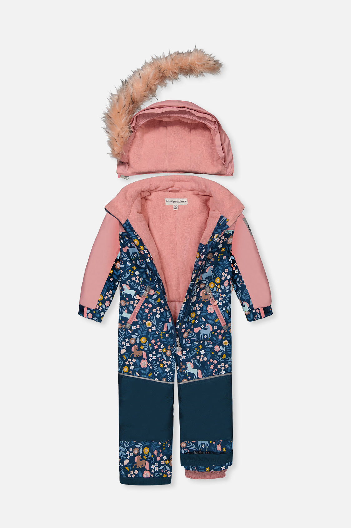 Deux par Deux blue and pink unicorn DISCOVER one-piece snowsuit, product photo 3