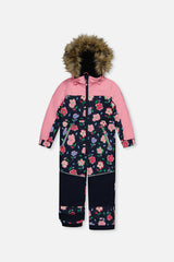 Deux par Deux girls' DISCOVER one-piece snowsuit in blue floral print, main product view