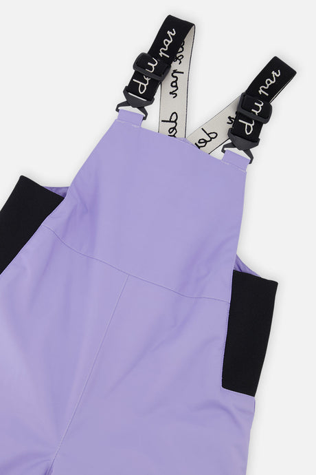 Close-up of the Deux par Deux lavender DISCOVER bib and suspenders