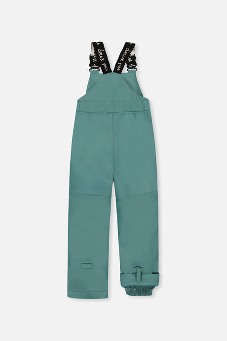 Deux par Deux DISCOVER sage green bib snow pants, back view