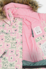 Deux par Deux retro pink print DISCOVER jacket opened to show the pink fleece lining