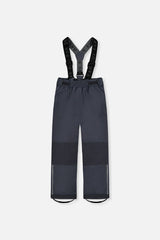 Deux par Deux charcoal CHILL snow pants with suspenders, front view