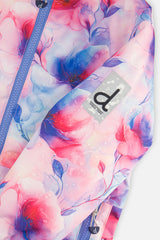 Deux par Deux girls' CHILL lightweight two-piece snowsuit in Mauve Printed Flowers, additional product view