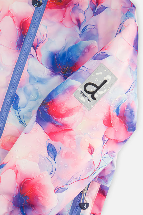 Deux par Deux girls' CHILL lightweight two-piece snowsuit in Mauve Printed Flowers, additional product view