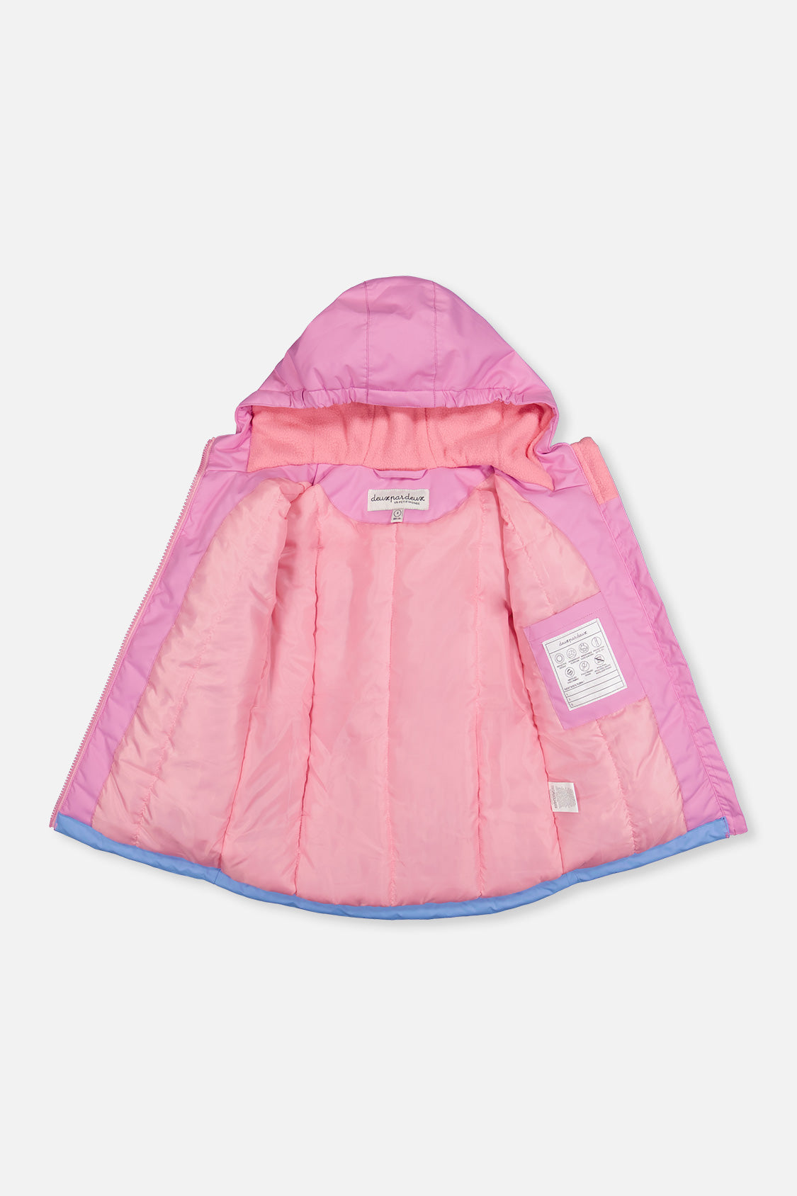 Deux par Deux pink CHILL jacket opened to show the pink taffeta lining